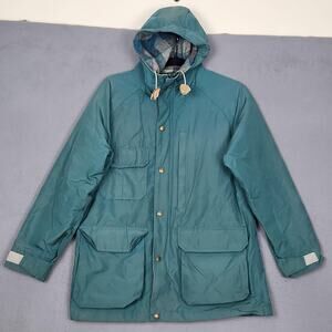 Vintage Woolrich Coat Womens Medium Green Hooded Wool Plaid Lined Parka Made USA